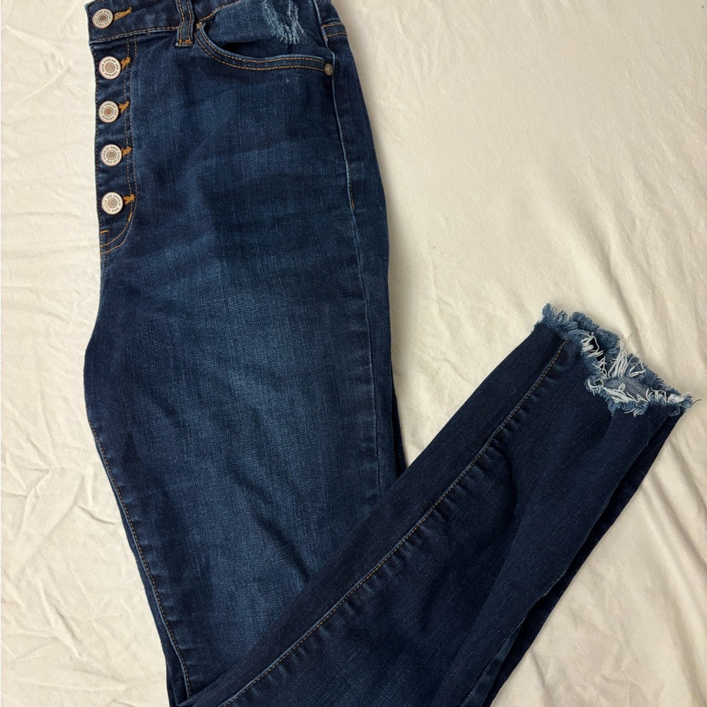 KanCan Button-fly High Waisted Raw Hem Jeans